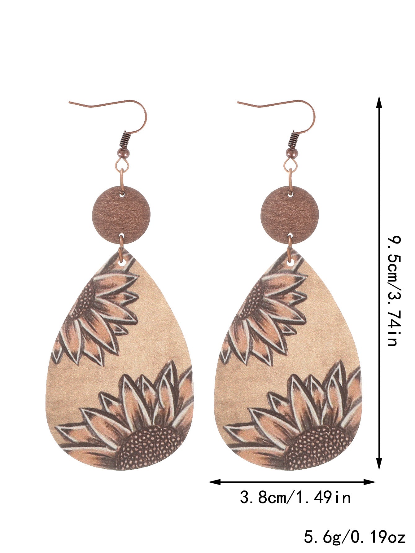 Wholesale Western Style Sunflower Cow Pattern Vintage Wood Grain Earrings